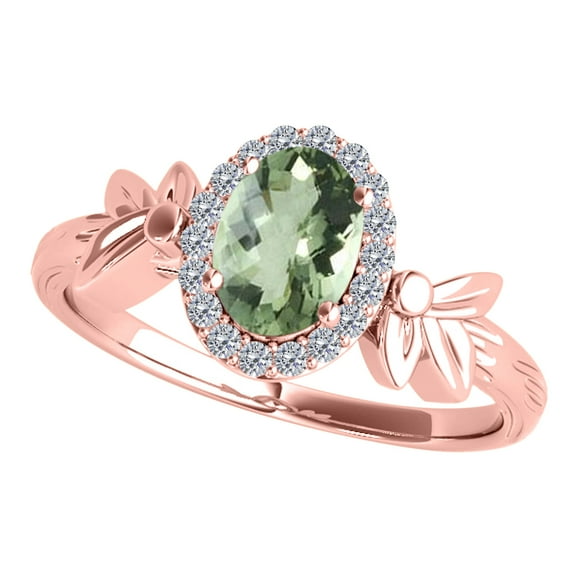 AoneJewelry 1.40 Carat Green Amethyst and Diamond Ring In 10K Solid Rose, White & Yellow Gold