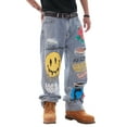 thumbnail image 6 of Stylish printed distressed denim U.jeans for men in a fashionable long style., 6 of 7