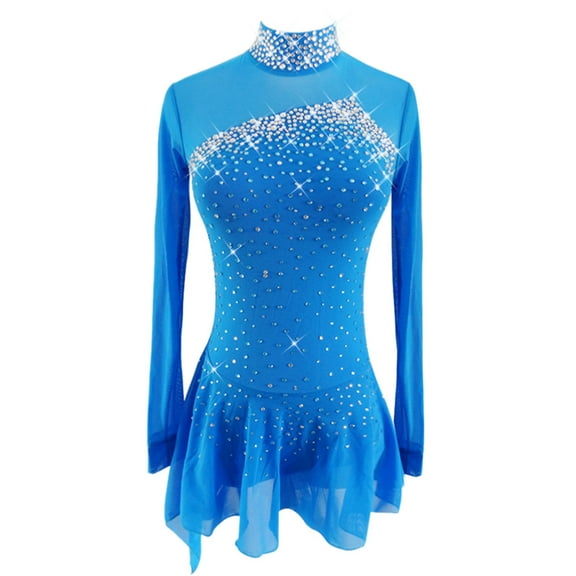 LIUHUO Custom Figure Skating Dress Girls Women Stretchy Blue Spandex Diamond Decoration Back Hollow out Design