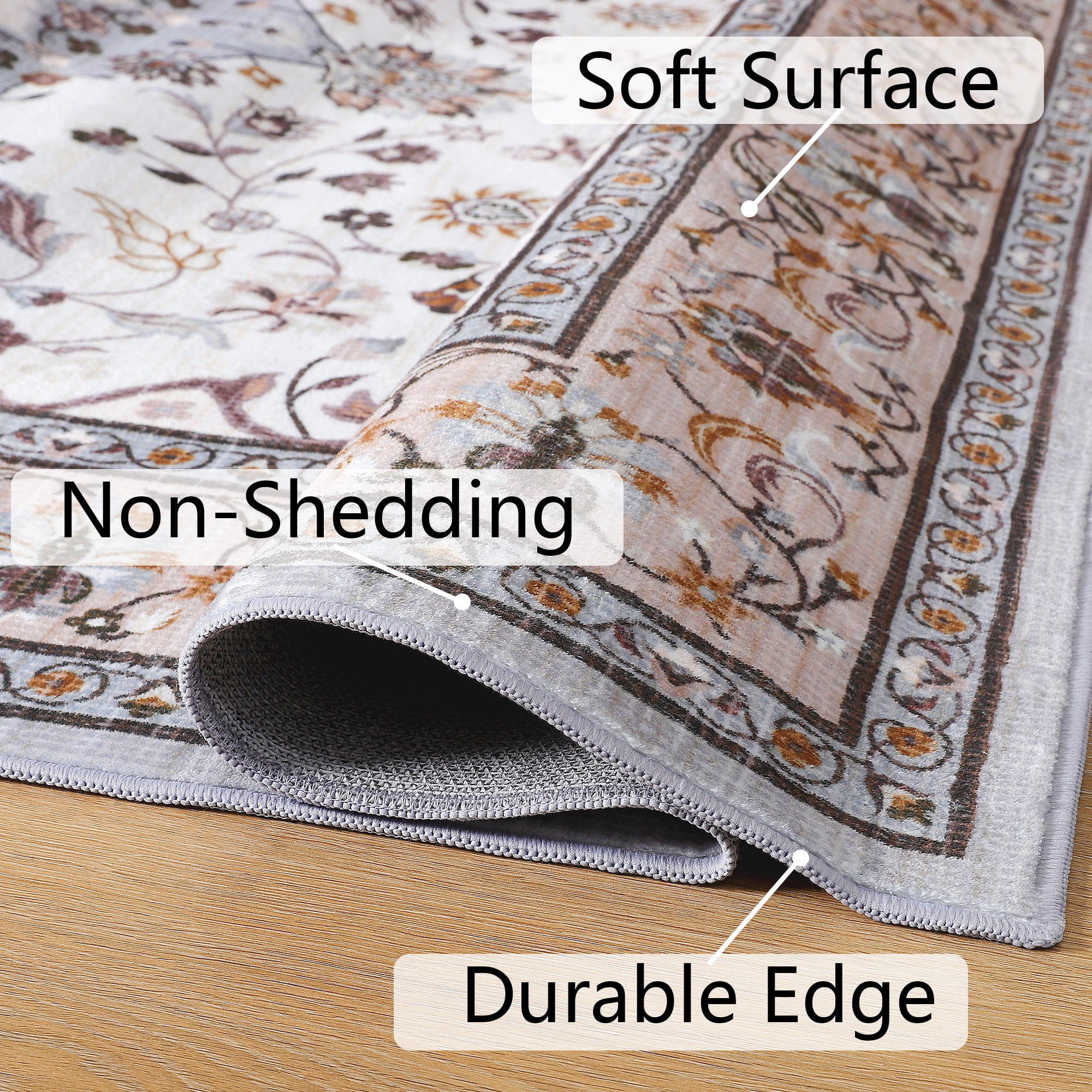 Wondo Bohemian Machine Washable Area Rug for Living Room, Brown, 5' x 8'