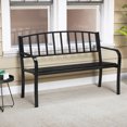 thumbnail image 2 of Gymax 50 Inches Garden Bench w/ Slatted Backrest & Curved Armrests for Porch, 2 of 10