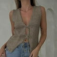 thumbnail image 3 of JGGSPWM Women Y2k Crochet Vest Top Vintage Front Tie Tops Going Out Tops Women Crochet Knit Vest Y2k Tie Up Open Front Sweater Vest Casual Summer Versatile Sleeveless V Neck Tank Crop Tops Khaki M, 3 of 7
