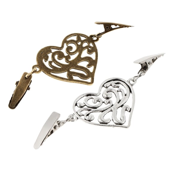 Segolike 2 Pack Non-Slip Heart Shape Women Cardigan Sweater Clip Blouse Shawl Shrug Clip Shirt Collar Tips Retro Alligator Clip Clasps Brooches Pins
