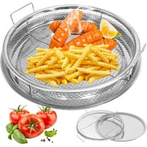 Air Fryer Basket for Oven,2 Pieces Set Round Silver 12.9'' Non-stick Stainless Steel Mesh Air Fryer Baking Tray Accessories Rack Roasting Grill Basket for Convection Oven Air Fryer, Dishwasher Safe