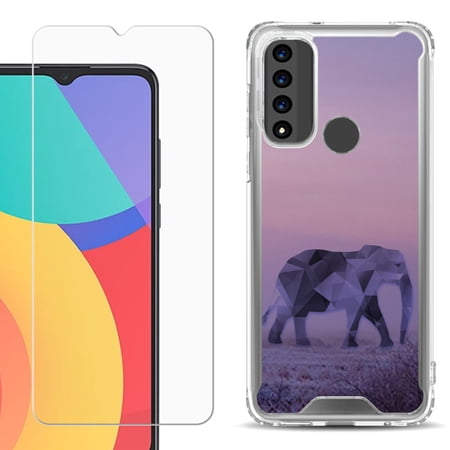 Shockproof Bumper Phone Case for TCL 20 XE with Tempered Glass Screen Protector by OneToughShield ® - Twilight Elephant