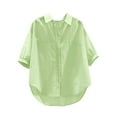 thumbnail image 2 of HOMBOM Yellow Women Button down Shirts Business Casual High-Low Short Sleeve Collared Casual Solid Blouses M, 2 of 7
