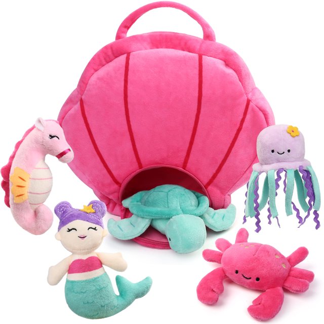 Conjunto de 5 Animales de Peluche BenBen con Bolsa en Forma de Concha