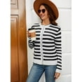 thumbnail image 3 of Women'S Cardigan Sweaters Striped Open Front Button Down Knitted Coat Cropped Fall Outwear White & Black XL, 3 of 6
