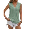 thumbnail image 5 of Chaleco de empalme de encaje con agujeros para mujer, Jersey sin mangas con cuello en V, Tops femeninos de Color sólido, camiseta informal de viaje diario 23, 5 of 5