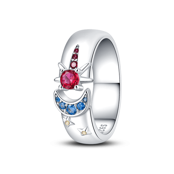 KUNSIR 925 Sterling Silver Ring Star and Moon Ring for Women Fine Celestial Jewelry Gifts Size 7