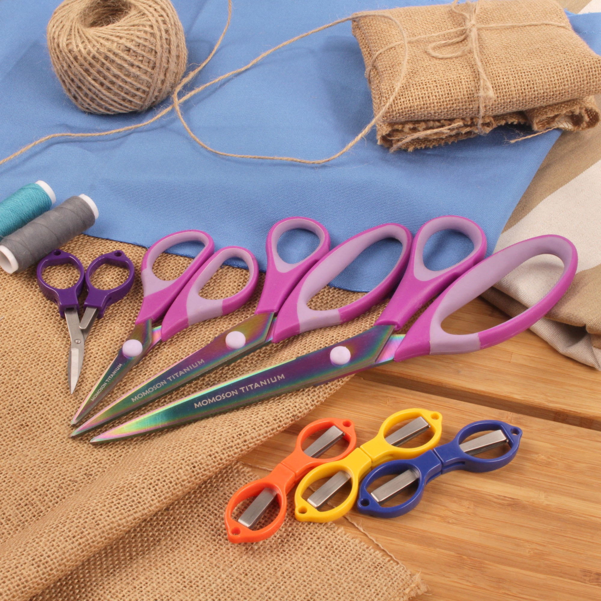 BambooMN Titanium Softgrip Set & Folding Scissors - Purple - 1 Set