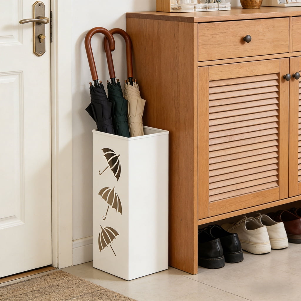 Sleek Metal Umbrella Stand With Ventilated Structure For Quick Drying And Compact Placement