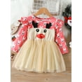 thumbnail image 2 of Bagilaanoe Toddler Baby Girl Christmas Dress Cartoon Deer Print Long Sleeve A-line Princess Dresses 1T 2T 3T 4T 5T 6T Kid Fall Patchwork Tulle Skirt, 2 of 9
