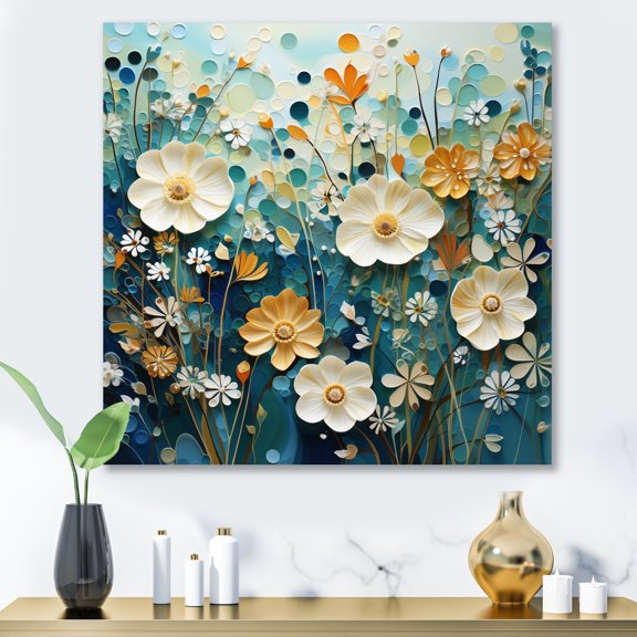 Designart "Green Blue Calm Oasis II" Abstract Botanicals Metal Art Print
