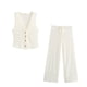 thumbnail image 4 of HH TRAF Traje de pantalón de moda para mujer, escote en V, botonadura sencilla, textura, chaleco informal, top + elegantes pantalones de pierna ancha con cordón y cintura alta, 4 of 5