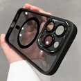 thumbnail image 2 of Luxury Magnetic Metal Lens Bumper Protection Case For iPhone 16 15 14 13 12 11 Pro Max 16 Plus Wireless Charge Hard Clear Cover Blue For iPhone 14 Pro, 2 of 6