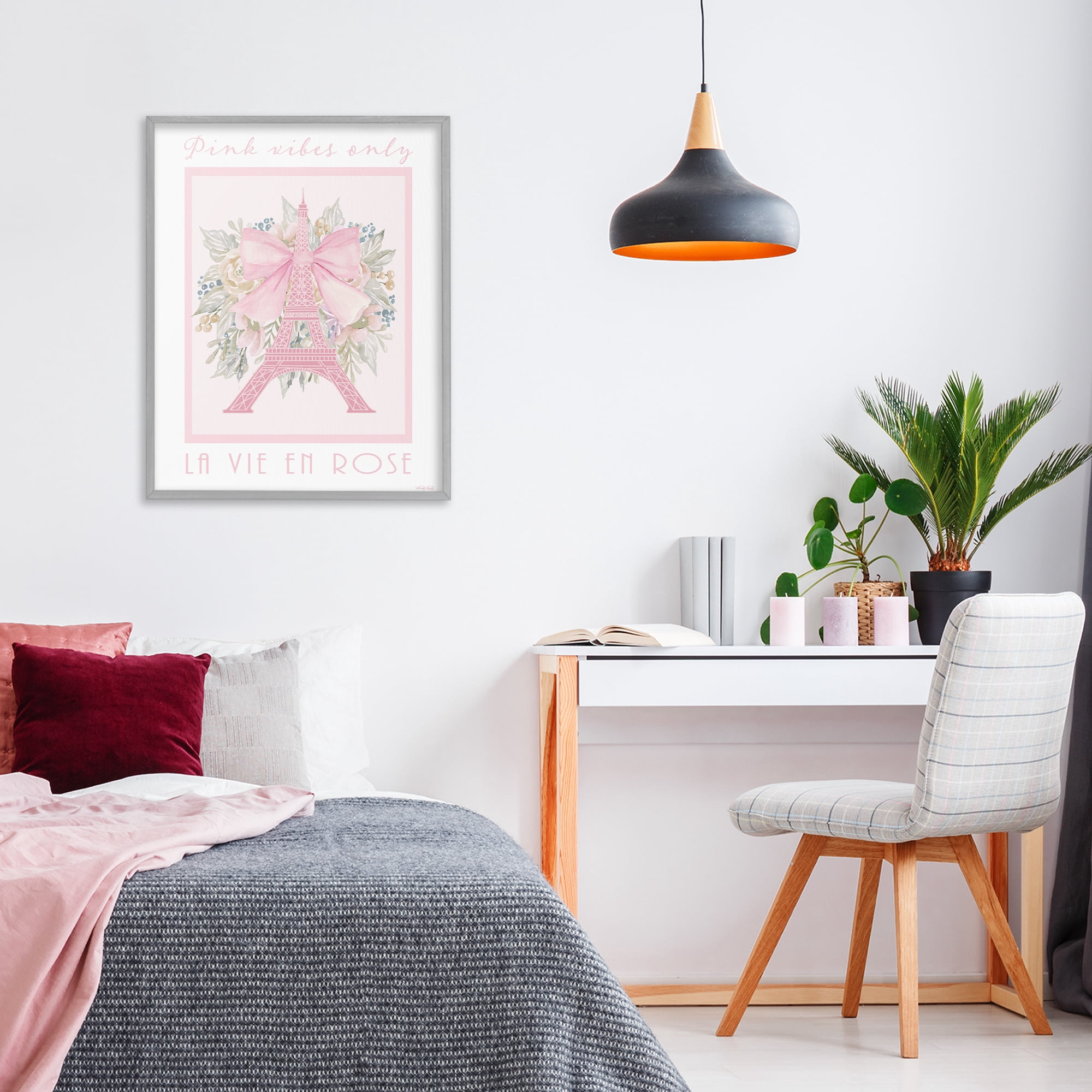 Stupell Industries Pink Vibes Only Paris Gray Framed Giclee Art, design by Cindy Jacobs