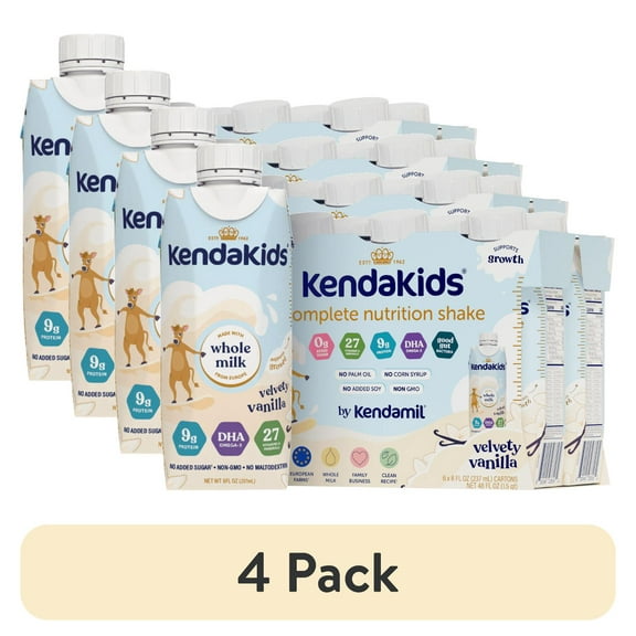 (6 pack) KendaKids Complete Nutrition Shake with Protein & DHA, Velvety Vanilla, 8 fl oz, (6 Pack)