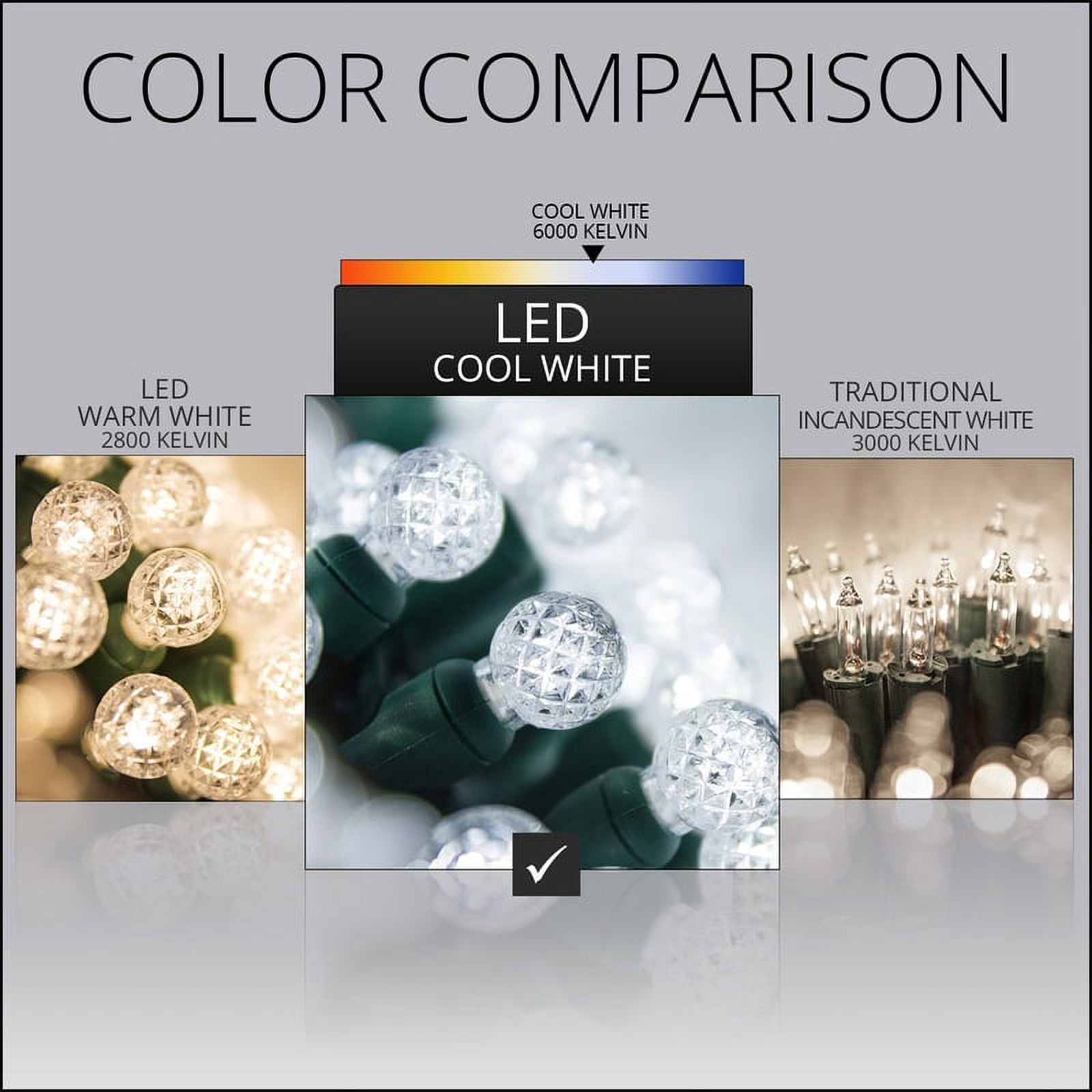 70 G12 Ball Lights Cool White String Lights, 24 ft LED Globe Christmas Lights Cool White Lights String Globe String Lights White LED String Lights