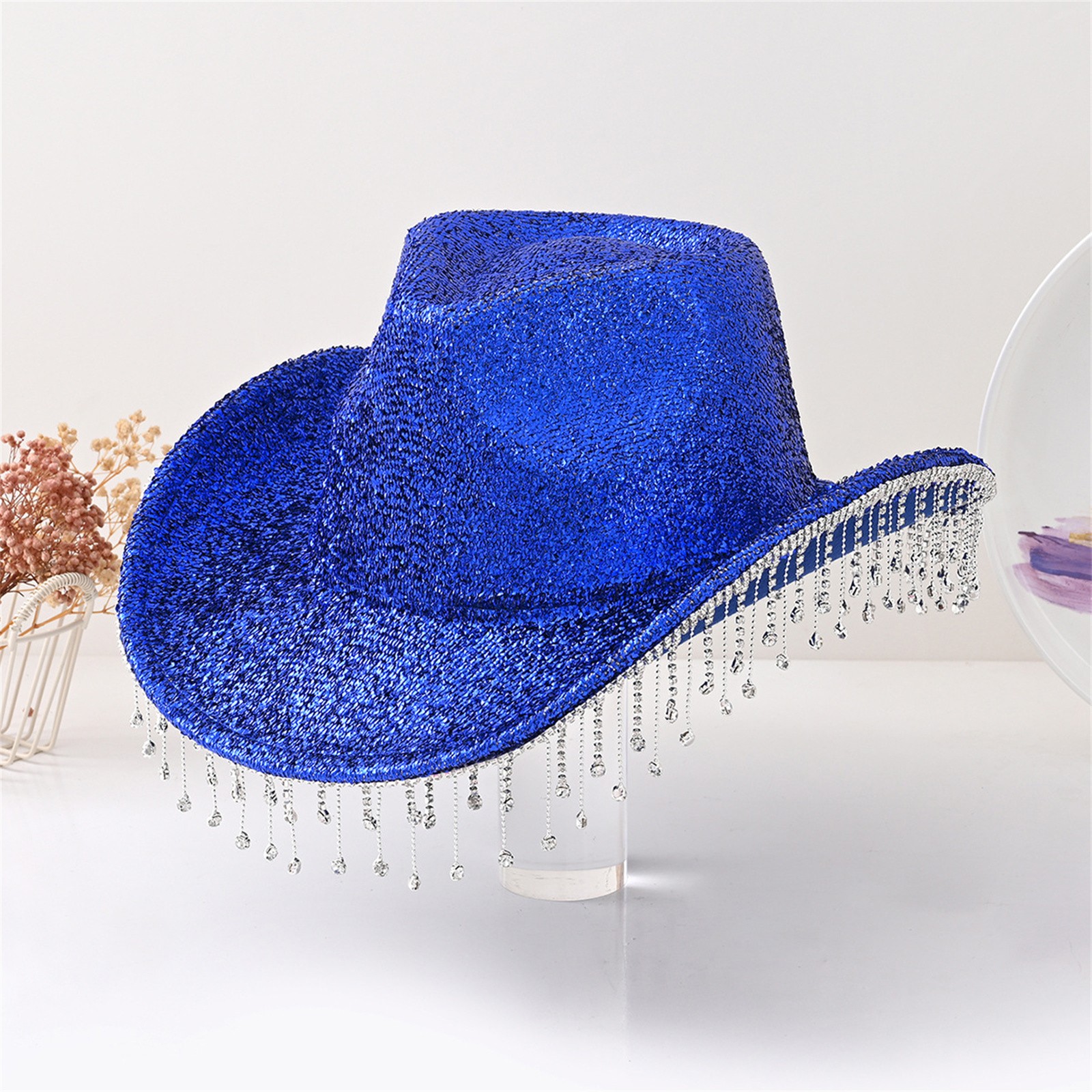 7151 Women\'s Western Cowboy Hat Rhinestone Wide Brim Cowgirl Hat Dark Blue Blue Rhinestone Cowgirl Hat - Etsy main image 4