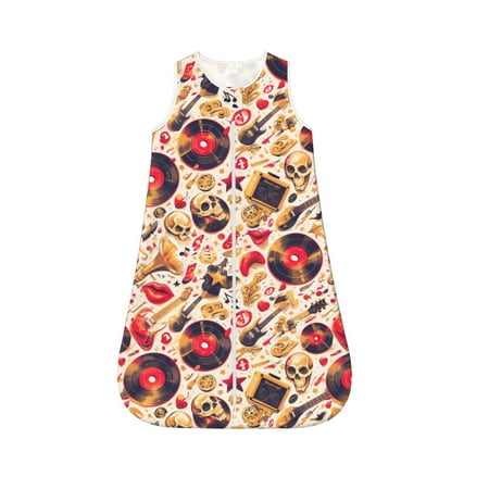 

Fotbe gold Skull Guitar record Pattern Sleep Sack - Baby Wearable Blanket with Zipper Extra Soft Cotton Sleeveless Sleeping Bag for Infants-Medium