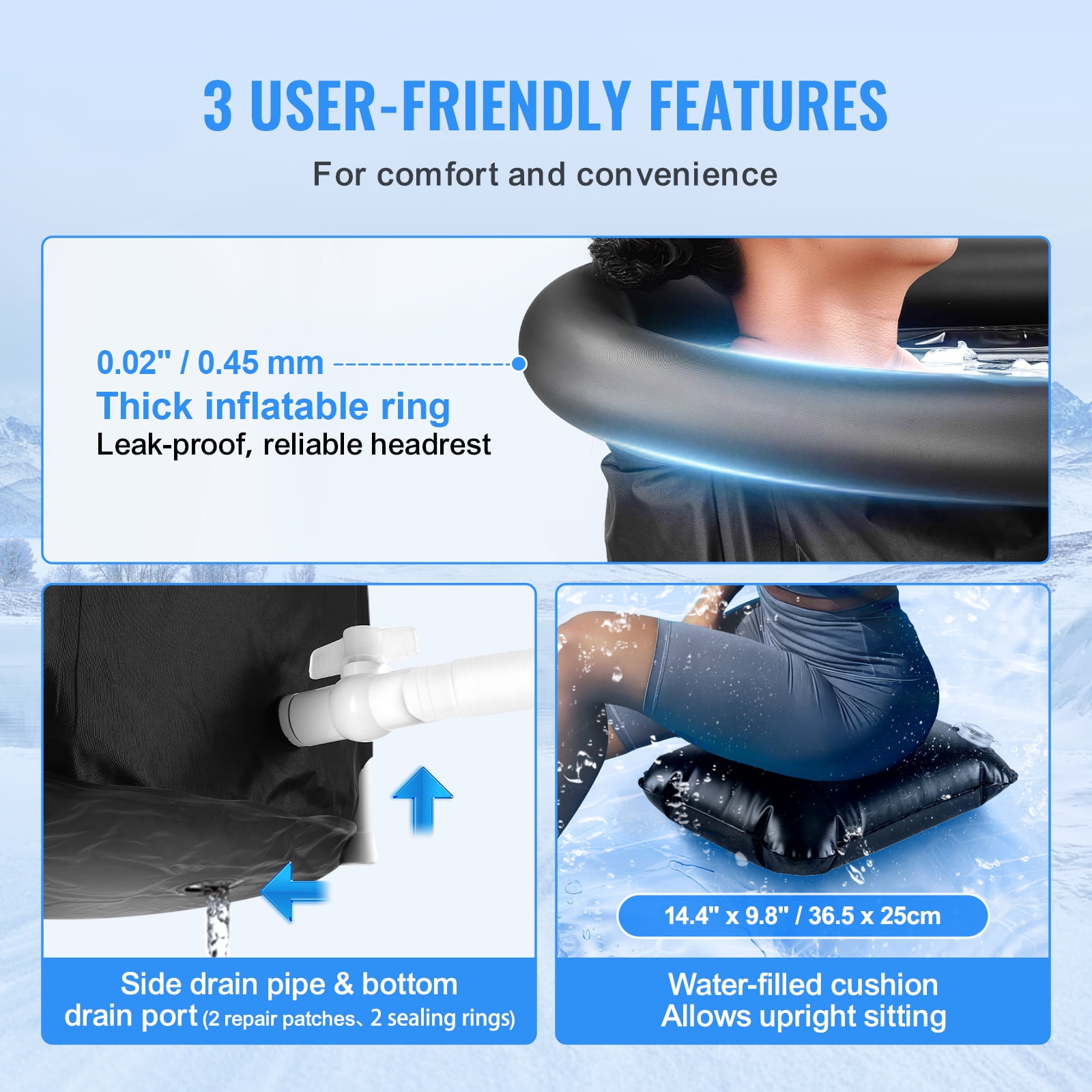 KFFKFF Cold Plunge Therapy Tub, Inflatable and Portable Ice Bath for Recovery, Ideal for Athletes, 77 Gal Outdoor Ice Pool with Cover, Adult Size, 32"Lx30"H