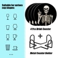 thumbnail image 2 of BaHomeck Drink Coasters Set of 4 with Holder skeleton holding up middle finger on the black background Water Absorbent Ceramic Coasters Tabletop Protection,Suitable for Various Cup ,Home Decor, 2 of 4