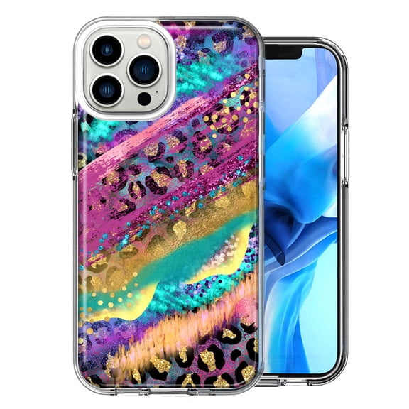 MUNDAZE Case for Apple iPhone 15 Pro Max Slim Hard Shell Soft TPU Hybrid Shockproof Heavy Duty Protective Phone Cover - Leopard Paint Colorful Beautiful Abstract Milkyway Design