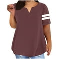 thumbnail image 2 of Royisotas Womens Summer Tops Casual Wine Short Sleeve Color Block Plus Size Casual V-Neck Womens Shirts Plus Size, 2 of 6