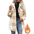 thumbnail image 2 of Women's Plaid Fuzzy Jacket Casual Collared Button Front Long Sleeve Oversized Loose Fit Coat, 2 of 9