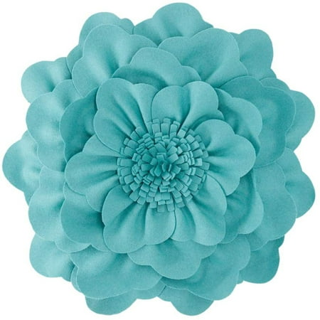 JWH 3D Peony Flower Accent Pillow Handmade Cushion Decorative Pillowcase with Pillow with Insert Solid Wool Sham Home Bed Living Room Decor Gift Round Shape 14 Inch Blue