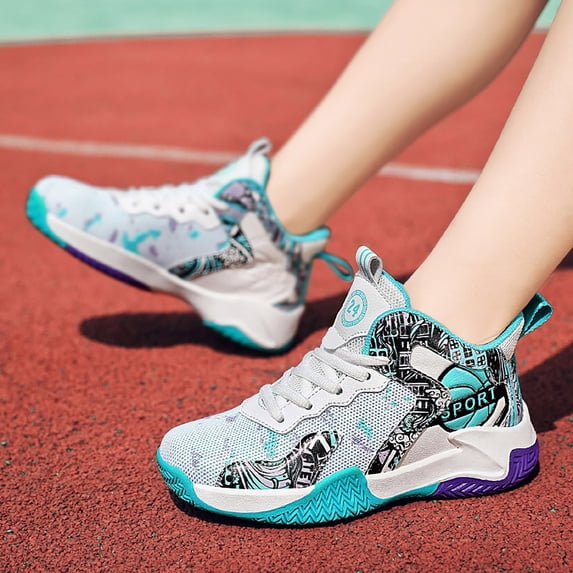 uikmnh Kids Basketball Shoes Breathable Mesh Non Slip High Top Sneakers for Boys Girls Sports Size:2.5