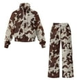 thumbnail image 5 of Xixirimido Brown Cow Print Print Women 2 Piece Outfits Fall Fashion Airport Lounge Set Long Sleeve Sweatshirt Wide Leg Pants Travel Vacation Sweatsuits, Small, 5 of 7