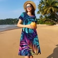 thumbnail image 4 of Easygdp Colorful Tropical Leaves para Vestido Transpirable de Mujer, Vestido Suelto de Manga Corta con Pliegues y Bolsillos para el Verano, 4 of 6