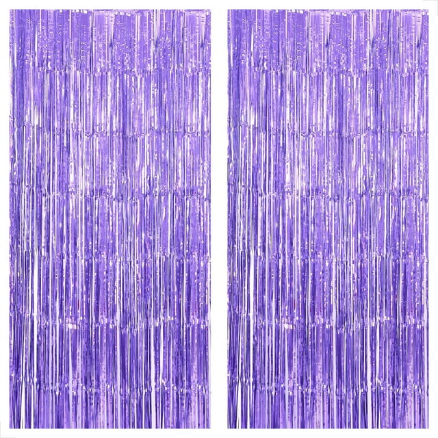 KatchOn, XtraLarge Light Purple Fringe Curtain - 6.4x8 Feet, Pack of 2 Purple Backdrop | Purple Party Decorations | Violet Fringe Curtain for Mermaid Birthday Decorations | Purple Birthday Decorations