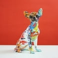 thumbnail image 2 of Resin Graffiti Chihuahua Dog Sculpture Animal Statue Pop Art Modern Objects Home Living Room Shelf Decoration Items Rack, 2 of 7