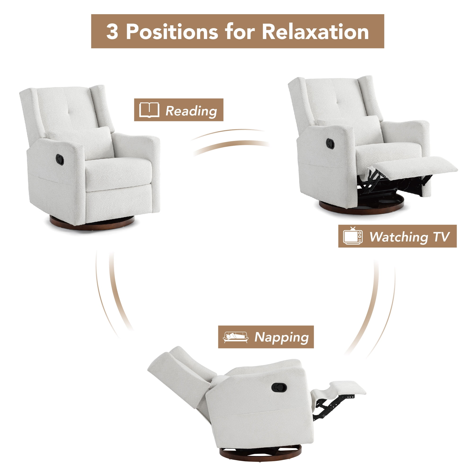 Spruce & Spring Manual Swivel Glider Recliner with Storage Pocket, Ivory