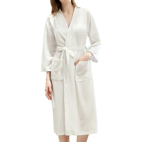 HLSOHJP Women's Waffle Bathrobe Soft Lightweight Kimono Bath Robe Knee Length Sleeping Cozy Weave