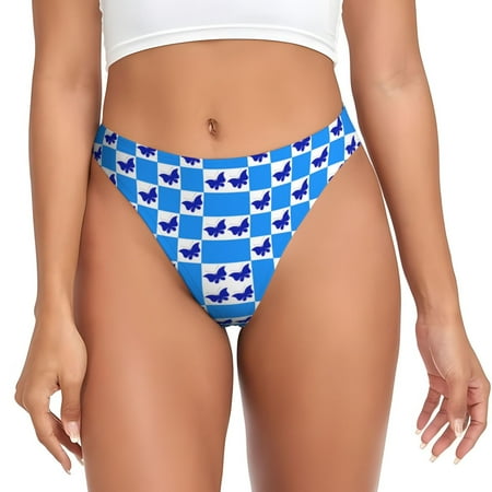 Thongs for Women - butterfly blue chessboard checkered No Show Seamless Womens Thongs Underwear  Soft Stretch G String Thongs for Women Cuteness Ladies Thong Bikini Panties Briefs
