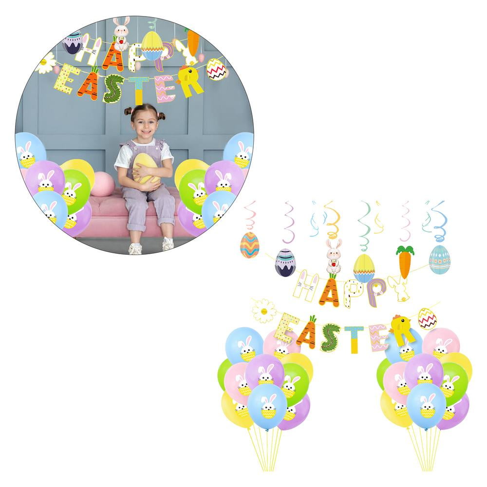 Easter Bunting Decorations Easter Decorations Easter Balloons Easter Banner Party Decorations Set Happy Easter Banner Easter Bunny Easter Balloons Kit for Kids Easter Day Party Supplies Favors 