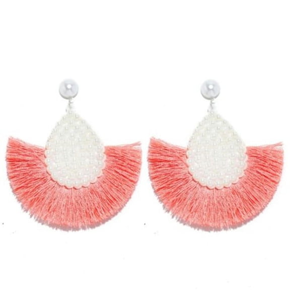 QQTDFG Pearls Tassel Earrings Colorful Geometric Fringe Earrings Fringe Drop Women-pink