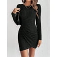 thumbnail image 4 of Vestido de Otoño para Mujer, Larga, Punto Acanalado, Informal, Ajustado, Ligero, Minivestido Tipo Suéter. Negro L, 4 of 10