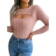 thumbnail image 2 of Qmyliery Women's Cutout Knit Tops, Fashion Long Sleeve Cable Knit Round Neck Slim Fit Sweaters, 2 of 6