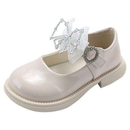 

JDEFEG Girls Dress Leather Shoes Comfortable Soft Soled Thick Heeled Sandals Fashionable Toe Bow Princess Sandals Breathable Activewear Summer Girls Sandals Dress Shoes White Size 29