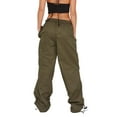 thumbnail image 4 of Sedceaty Women's Spring Autumn Casual Cargo Pants Solid Color High Waist Straight Leg Pants, 4 of 5