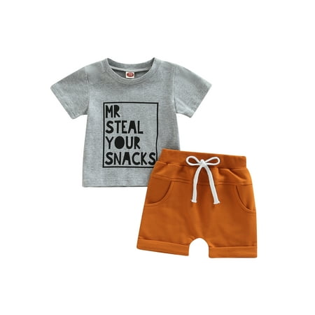 

Ma&Baby Toddler Baby Boys 2pcs Clothes Letter Print Short Sleeve T-shirt and Short Pants Outfit Set