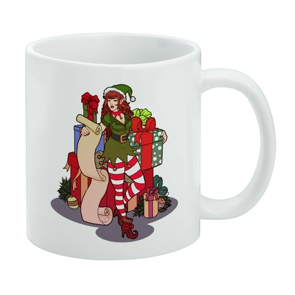 Christmas Elf Pin Up Naughty But Nice White Mug
