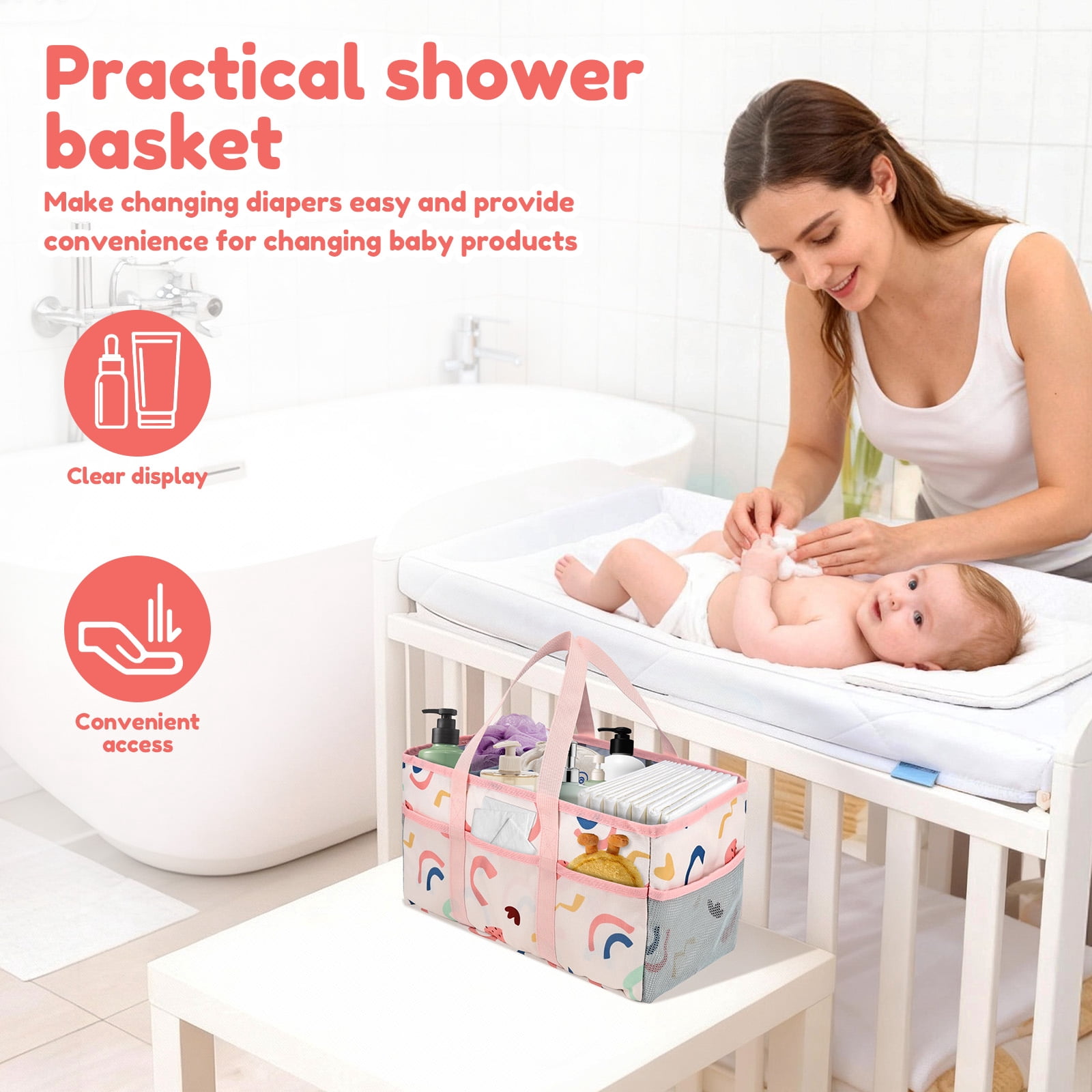 Diary Nappy Caddy Organiser Baby Diaper Caddy for Nappy Station Storage Basket for Baby Shower Present for Girl Boy