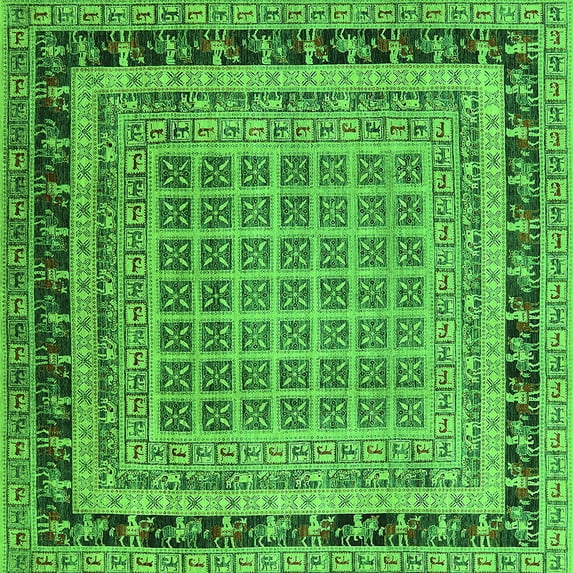 Ahgly Company Indoor Square Oriental Green Industrial Area Rugs, 8' Square