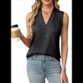 thumbnail image 1 of Camiseta Sin Mangas de Verano para Mujer, de Satén de Seda, con Cuello en V, Informal, de Negocios, Color Negro, Talla L, 1 of 7